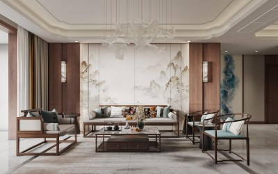 新中式客餐厅3D模型下载